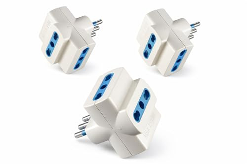 Set 3 Prese Triple Spina Piccola 10A – Presa Multipla Bivalente 10/16A per Spine Piccole e Grandi – Spine Multiple Adattatore Triplo Salvaspazio – Tripla Elettrica Bianca 1500W