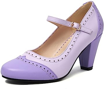 elerhythm Two Tone Mary Jane Classic et Retro 1920 Escarpins pour femme Motif Gatsby Oxford années 1950 Vintage Bout fermé Bride de cheville, lilas, 37 EU