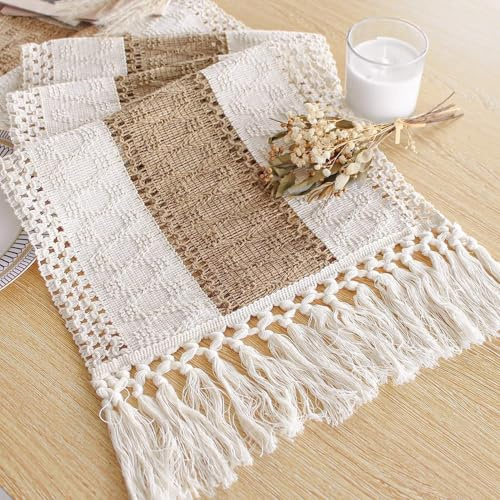 FEXIA Boho Table Runner for Fall Home Decor 12x48 Rustic with Tassels