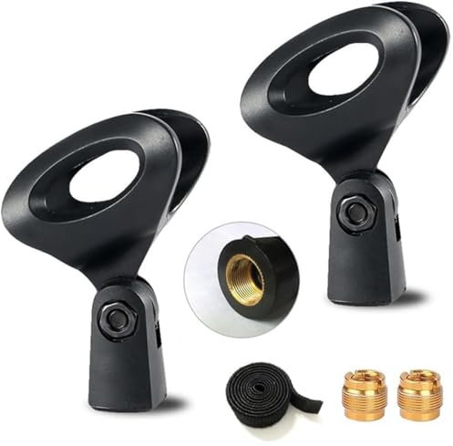 Tentucro Universal Mikrofon Clip Mic Halter mit 5/8 Stecker zu 3/8 Female Gewinde Metall Schraubadapter und Befestigungsbänder für Mikrofonständer, Handheld Mikrofon - 2-Stück