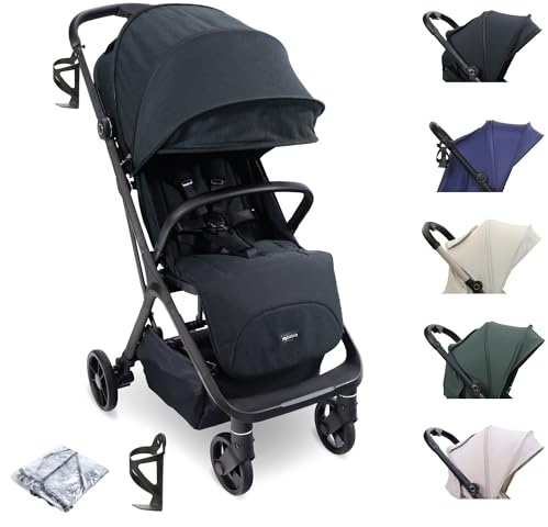 My Babiie MBX7 Autofold Stroller – from Birth to 4 Years (22kg), Foldable & Compact, Lightweight, Travel Buggy for Toddlers, Pushchair Includes Rain Cover - Black