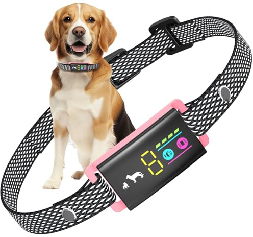 LOSLAI Anti Bark Collar for Dogs, No Shock Bark Collar, Beep & Vibration, 5 Adjustable Sensitivity, Rechargeable Dog Barking Collar, IP67 Waterproof - Bark Collars for Large Medium Small Dogs, Pink