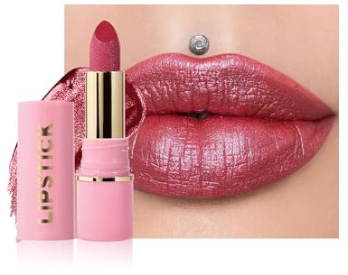 Rossetto Glitter Metallico, Rossetto Rosa Brillante Lunga Tenuta, Lucidato Diamante Balsamo per Libro Idratante Waterproof, Altamente Pigmentato & Senza Trasferimento, Vegan Trucco per Labbra-05