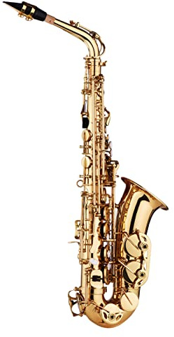 Juroupi Sassofono Sax Mib Be Alto E Piatto Ottone Intagliato Modello Sulla Superficie Bocchino in Plastica Squisito con Panno per Pulizia Spazzole (Oro)