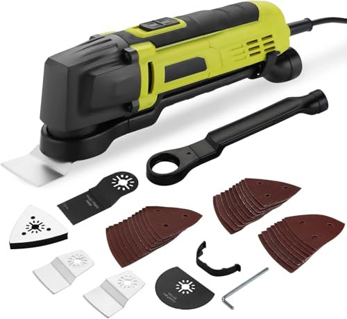Utensile Multifunzione Oscillante, 300W Multiutensile Oscillante con 23 Accessori, 6 Velocità Variabile 10000-22000 giri/min Multitool, 3° Angolo di Oscillazione Multimaster