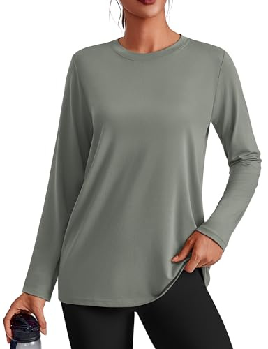 PINSPARK Sportskjorta damer långärmad UV-skjorta snabbtorkande sport t-shirt lätt andas löpartröja fitness rund hals funktionell skjorta lös träning yoga toppar