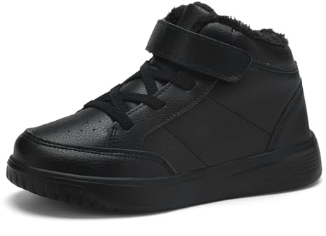 RTOUNT Boys Black Snow Boots Little Kid Winter High Top School Tennis Shoes for Girls Running Adjustable Strap Boots Size 12