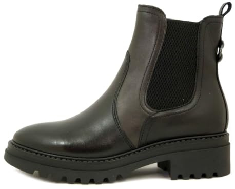 Cinzia Soft Stivaletti Donna in Pelle Nero e Grigio con Elastico, Tacco Basso 4 cm, 200687