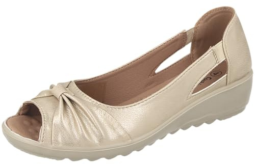 Cushion Walk Women's Standard Fit Or EEE Wide Fit Slip-On Summer Shoes Sandals (Gold, UK Footwear Size System, Adult, Women, Numeric, X-Wide, 6)