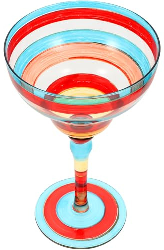 BESPORTBLE Bicchiere da Margarita Dipinto a Mano in Vetro Trasparente, Bicchiere Decorativo per Cocktail e Vino, per Casa, Bar e Feste, 1 Pezzo Motivo Rosso a Strisce