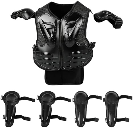 Tuta da moto per bambini, 5 pezzi, giacca protettiva per moto, con ginocchiere, gomitiere, protezione toracica, per ciclismo, dirt bike, skateboard, attività all'aperto