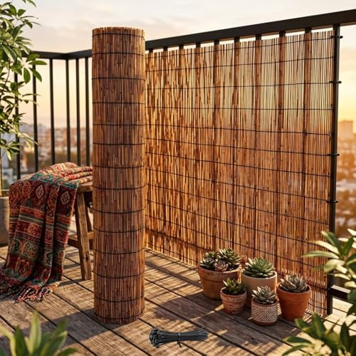 YQYHNB Canisse Roseau, Brise Vue Canisse Balcon, Palissade Jardin Exterieur Bois, Cache Vue Pare Vue Balcon, Paillasse pour Pergola, Brise Vue de Hauteur Canisse Bambou(Brun,50x500cm(1.6x16.4ft))