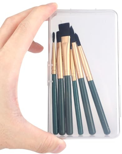 6uds Mini Pinceles Acuarela Viaje, Pinceles Planos y Redondos Portátiles Cerdas de Nailon con Mango de Madera para Pintura en Acuarela Óleo o Acrílico