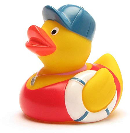 Duckshop I Badeente Bademeister I Quietscheente I L: 7,5 cm - inkl. Quietscheentchen-Schlüsselanhänger im Set I Geschenk für Rettungsschwimmer I Präsent Sammler