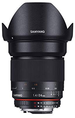 Samyang F1110806101 - Objetivo fotográfico DSLR para Sony E (Distancia Focal Fija 24mm, Apertura f/1.4-22 ED AS IF UMC, diámetro Filtro: 77mm), Negro