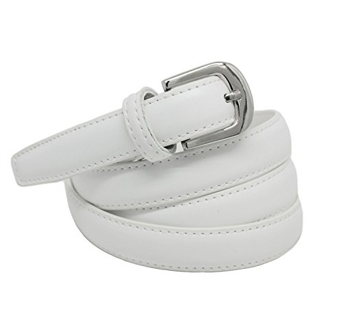 YEHMAN Ceinture classique fine 2 cm en croûte de cuir de vachette ajustable 120 cm (Blanc)