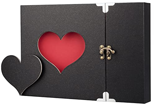 Firbon Album Scrapbook A4 with Gift Box Personalized DIY Memory Book Vintage Love Heart Black Pages Wedding Gift Guest Book(Black)