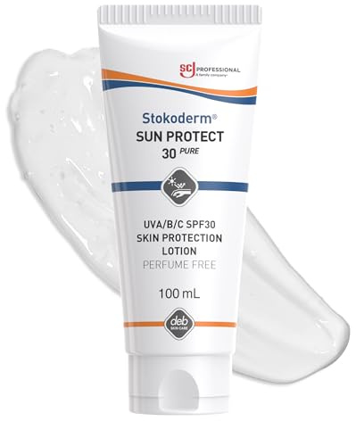 SC Johnson Professional Stokoderm Sun Protect SPF30 Suncream – 100ml | UVA/UVB/UVC protection, moisturising, water resistant and perfume free. Has Vitamin E. For professional use only.