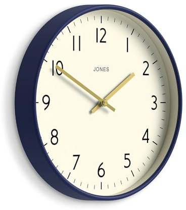 JONES CLOCKS® Studio Wall Clock | Modern Round Style | 12 inch | Dark Navy Blue | Easy to Read Numbers | Versatile Design for Kitchen, Living Room or Office