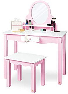 PINOLINO Kinderschminktisch Jasmin, MDF rosa und weiß lackiert, Schminktisch mit Spiegel und Hocker, ab 3 Jahre