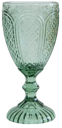 Glass Goblet Coloured Embossed Home Decor Wine Water Wedding Table Settings Drinking Glasses Tumbler (Green)