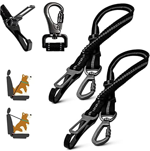 LodBar Cintura di Sicurezza per Cani e Gatti, 2 Pezzi, Regolabile, Guinzaglio Allungabile, Nero, Nylon, 229.99g, Per Cani e Gatti di Taglia Media