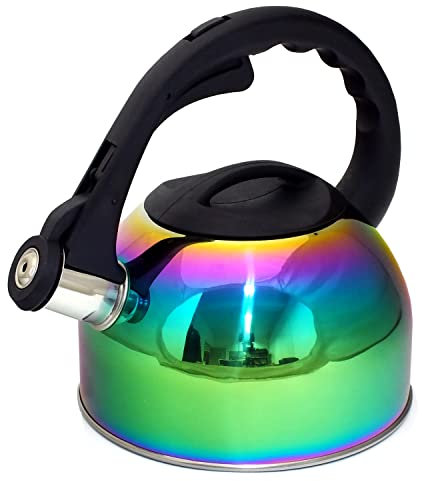 Voche® 2 Litre Stainless Steel Stovetop Whistling Kettle with Iridescent Multi Coloured Rainbow Finish