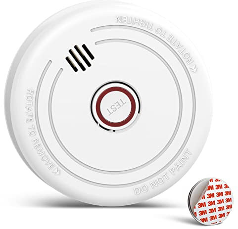 Détecteur de fumée, détecteur de fumée avec Base magnétique Détecteur d'incendie Durée de Vie de 10 Ans, détecteur d'incendie photoélectrique avec Piles remplaçables Ensemble de 1 pièces