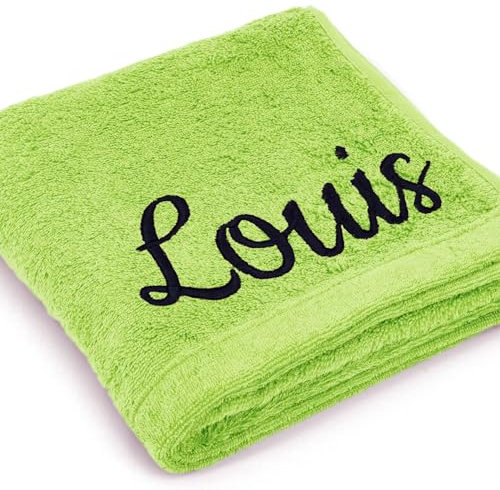 Cawö Premium Handtuch mit Namen oder Wunschtext Bestickt, personalisiertes Duschtuch, individuelles Duschtuch, 100% Baumwolle, 70 x 140 cm Grün