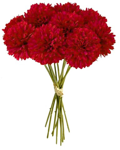 MUYAPAY Fiori di Ortensia Artificiale,12 Pezzi di Fiori di Palla di crisantemo di Seta,Bouquet Di Ortensia Finte,Ortensie Artificiali con steli,per Bouquet di Nozze,Casa,Giardino,Ufficio(Rosso)