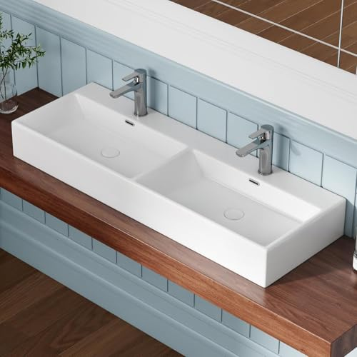 Eridanus Bathroom Vessel Sinks 48 x 16.5, Premium Wall Mount Bathroom Vanity Vessel Sink, Trough Floating Vessel Sink Rectangular, Lavabo para Baño, Ceramic Modern Bathroom Sink Art Washbasin