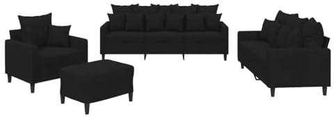 vidaXL Juego de Sofás 4 pzas, Sillones de TV con Cojines, Sofás de Descanso Relax, Asientos Tapizados para Salón Hogar, Terciopelo Negro