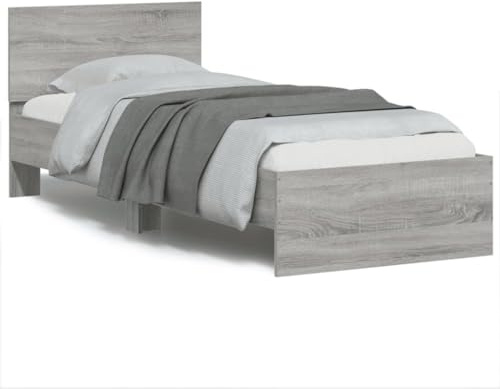 vidaXL Estructura de Cama con Cabecero Luces LED, Somier de Listones de Invitados, Armazón de Cama, Mueble para Dormitorio, Gris Sonoma 90x190 cm