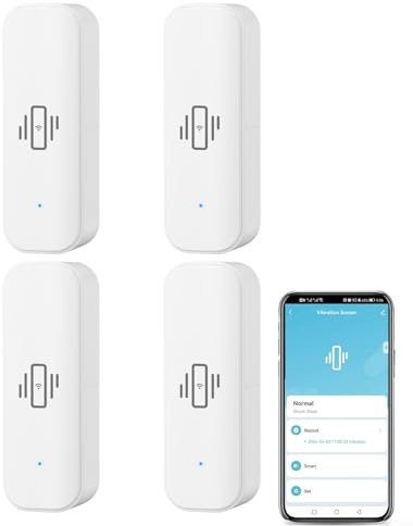 WLAN-Vibrationssensor, kabelloser Mini-Glasbruchmelder für Alarm und Smart-Home-Automatisierung, kein Hub erforderlich, kompatibel mit Tuya/für Smart Life App (4 Stück)