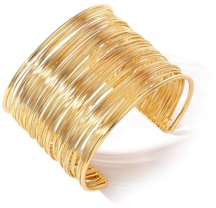 MAJALE Brazalete Ajustable para Mujer en Baño de Plata y Oro 18K - Pulsera Ancha Estilo Esclava, Moda Urbana, Regalo Elegante brazalete Dorado y Plata (Dorado)