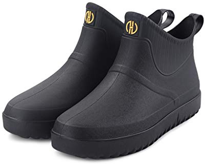 Bottes en caoutchouc pour homme - Imperméables à l'eau - Courtes - Bottes de pluie - Antidérapantes - Chaussures de travail - Chaussures de jardin - Grandes tailles - Bottines décontractées(Noir,39)