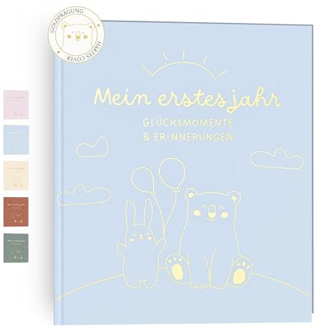 HuBorns - Mein Erstes Jahr Babyalbum bis 5 Jahre zum Einkleben von Fotos und Schreiben mit 50+ Seiten und Stickern, Fotoalbum Baby Mädchen und Jungen, Erinnerungsbuch Ideal als Geschenke zur Geburt