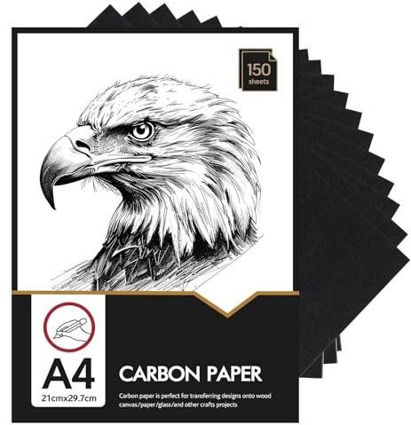 150 Sheets Black Transfer Carbon PaperBooklet, A4 Tracing Graphite Paper Sewing Patterns Dressmaking, Ideal for Metal, Glass, Canvas, Wood, Engraving, Transfer Printing
