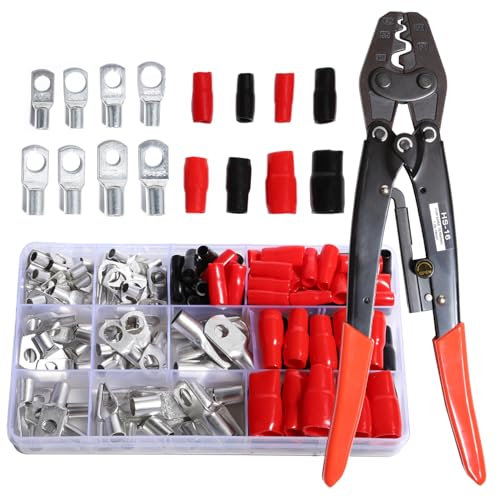 Shengbowi Tinned Copper Wire Lugs Kit Crimper Heavy Duty Battery Cable Lugs Battery Terminals Connectors Crimping Tool Set