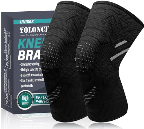 2 Pezzi Tutore Ginocchio per Uomo e Donna, Ginocchiera Sportiva, Supporto per Ginocchio da Antiscivolo di Compressione, tutore per ginocchio per corsa e allenamento, Nero, XL