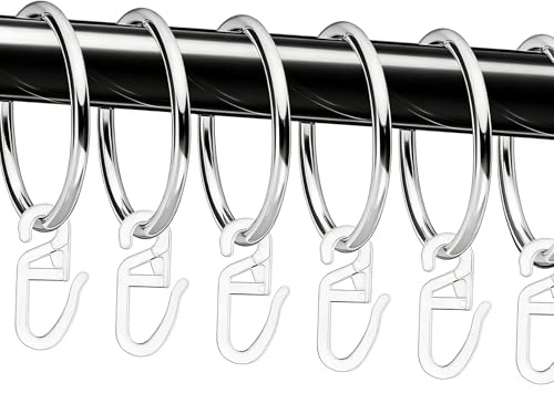 50 Stück Metall Gardinenringe und 50 Stück Kunststoff Gardinenhaken, Schwarz Vorhangringe Duschvorhangringe 32 mm Innendurchmesser (Silber)