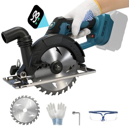 Sega circolare a batteria per Makita 18 V al litio (senza batteria), motore senza spazzole, lama Ø 150 mm, 6000 giri/min, profondità di taglio 56 mm, 0-45°, con display digitale, per legno e plastica