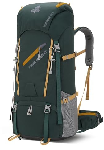 Bseash Mochila impermeable de 65 L para senderismo, camping, con cubierta para lluvia, deportes al aire libre, viajes, para escalada y turismo (verde oscuro)