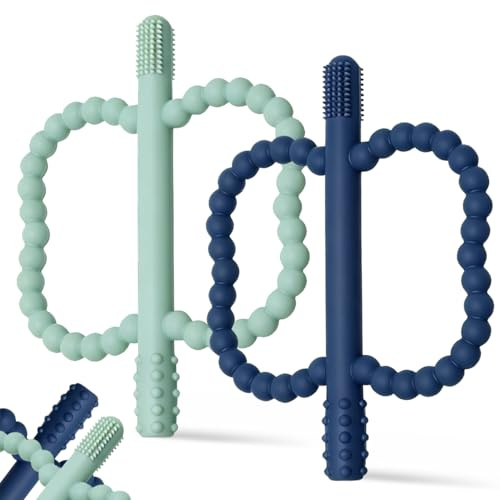 JoyPlus Mordedor Bebe Refrigerante, 2 Piezas Alivio de la Dentición Mordedor Frio Bebe, Mordedor de Silicona sin BPA, Morde de Entrenamiento de Mordida, Anillo Dental del Bebé