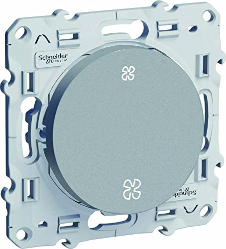 Schneider Electric Interrupteur VMC Odace Alu Blanc 2 Vitesses Sans Arrêt 3 Bornes Sans Vis ON-OFF Rotatif Bouton Poussoir IP20