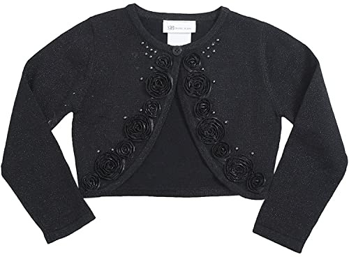 Bonnie Jean Little Girls Black Rosette Cropped Shrug Bolero 3T