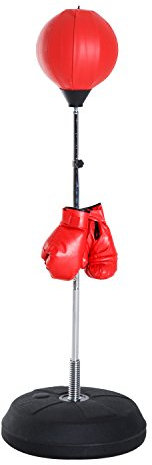 HOMCOM Sac de Frappe sur Pied Punching Ball sur Pied réglable en Hauteur 126-144 cm avec Gants, Pompe et Base de lestage pour Enfants et débutants Rouge