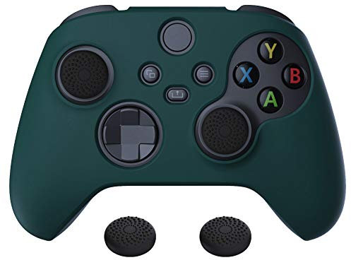 PlayVital Racing Green Pure Series Anti-Slip Silicone Cover Skin for Xbox Series X Controller, Soft Rubber Case Protector for Xbox Series S Controller with Black Thumb Grip Caps