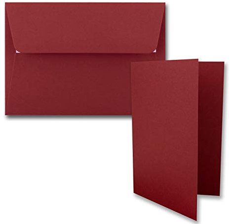 50x Faltkarten-Set DIN B6 12 x 17 cm in Dunkelrot (Rot) mit Briefumschlägen DIN B6 Haftklebung - für Einladungen und Grußkarten zum Geburtstag oder Hochzeit