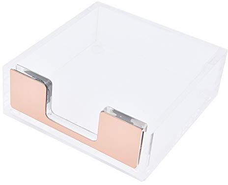SIPLIV Transparenter Acryl-Halter für Haftnotizen, Notizzettelspender, Notizblock, Notizblock, Aufbewahrungsbox, Visitenkartenspender, Schreibwaren für Büro, Zuhause, Schule, Roségold